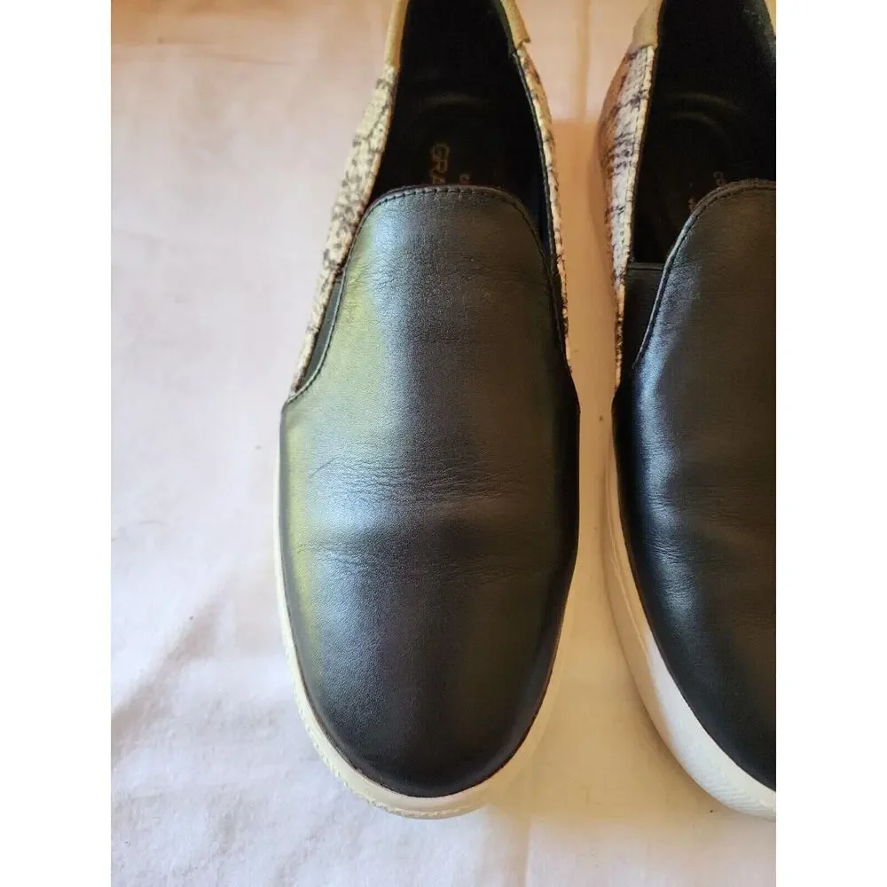 Cole Haan Shoes Womens 9.5 B Grandpro Black Leather Sneakers Snake Print W15434